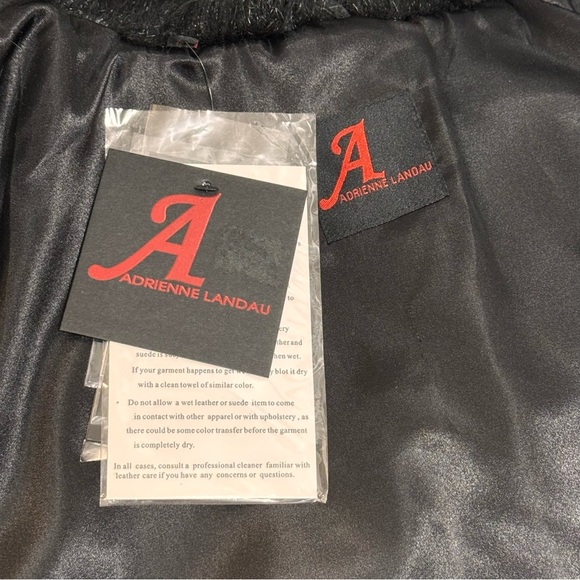 Adrienne Landau Black Suede Leather Faux Fur Sequin Cape NWT Brand New - Picture 7 of 11